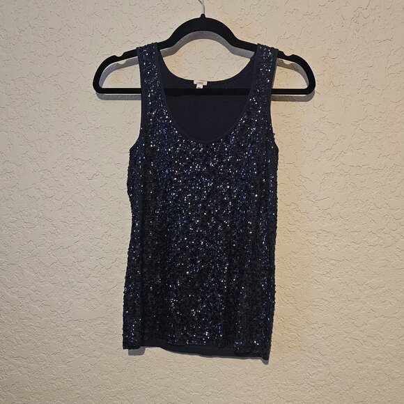 J. CREW Full Sequin Navy Blue Scoop Neck Tank Top (XS) - Picture 2 of 6